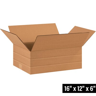 16 x 12 x 6 Multi-Depth Shipping Boxes, 32 ECT, 25/Bundle (MD16126)