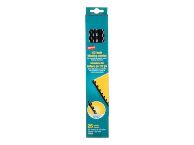 Staples 1/2 Plastic Comb Binding Spines, 90 Sheet Capacity, Black, Pack of 25 Combs