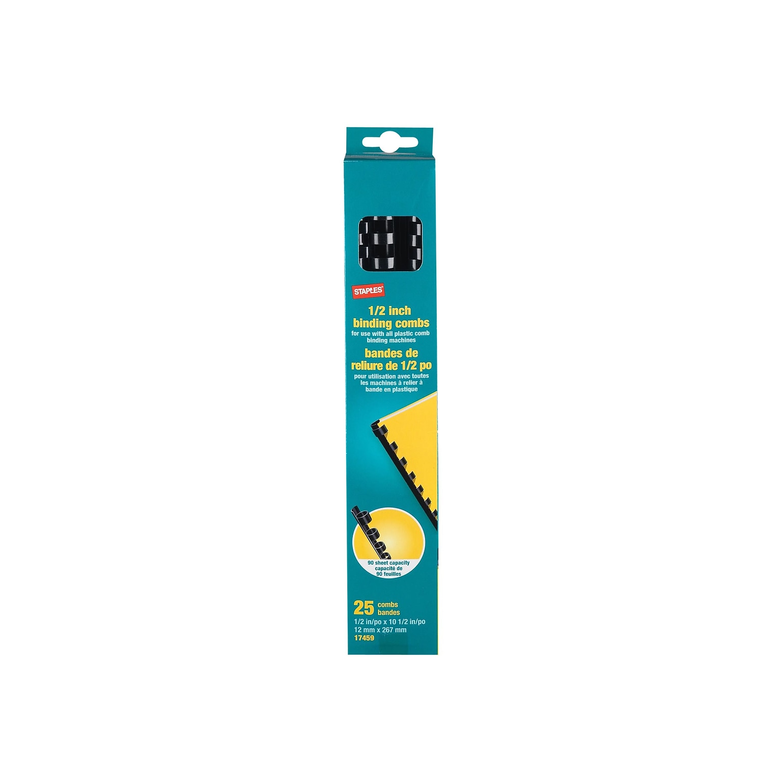 Staples 1/2 Plastic Comb Binding Spines, 90 Sheet Capacity, Black, Pack of 25 Combs