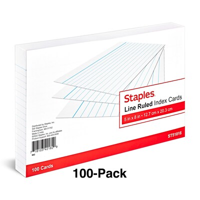 Staples 5 x 8 Index Cards, Legal Ruled, White, 100/Pack (TR51016)