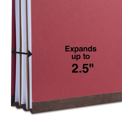 Quill Brand® 2/5-Cut Tab Pressboard Classification File Folders, 2-Partitions, 6-Fasteners, Legal, Red, 15/Box (739030)