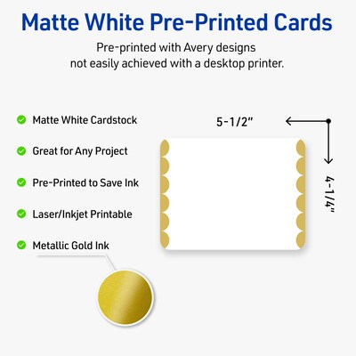 Avery Gold Edge Dots Matte Blank Card, White, 20/Pack (S00-DK3)