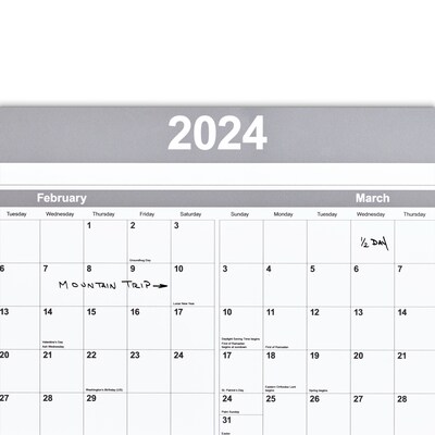 2025 Staples 36" x 24" Dry Erase Wall Calendar, Gray/White (ST52079-25)