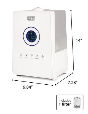 Black & Decker Ultrasonic Cool Mist Tabletop Humidifier, 1.45-Gallon, For Rooms up to 600 sq. ft., White (BUHDR055)