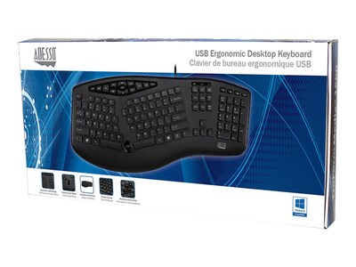 Adesso Tru-Form Media Ergonomic Keyboard, Black (AKB-160UB)