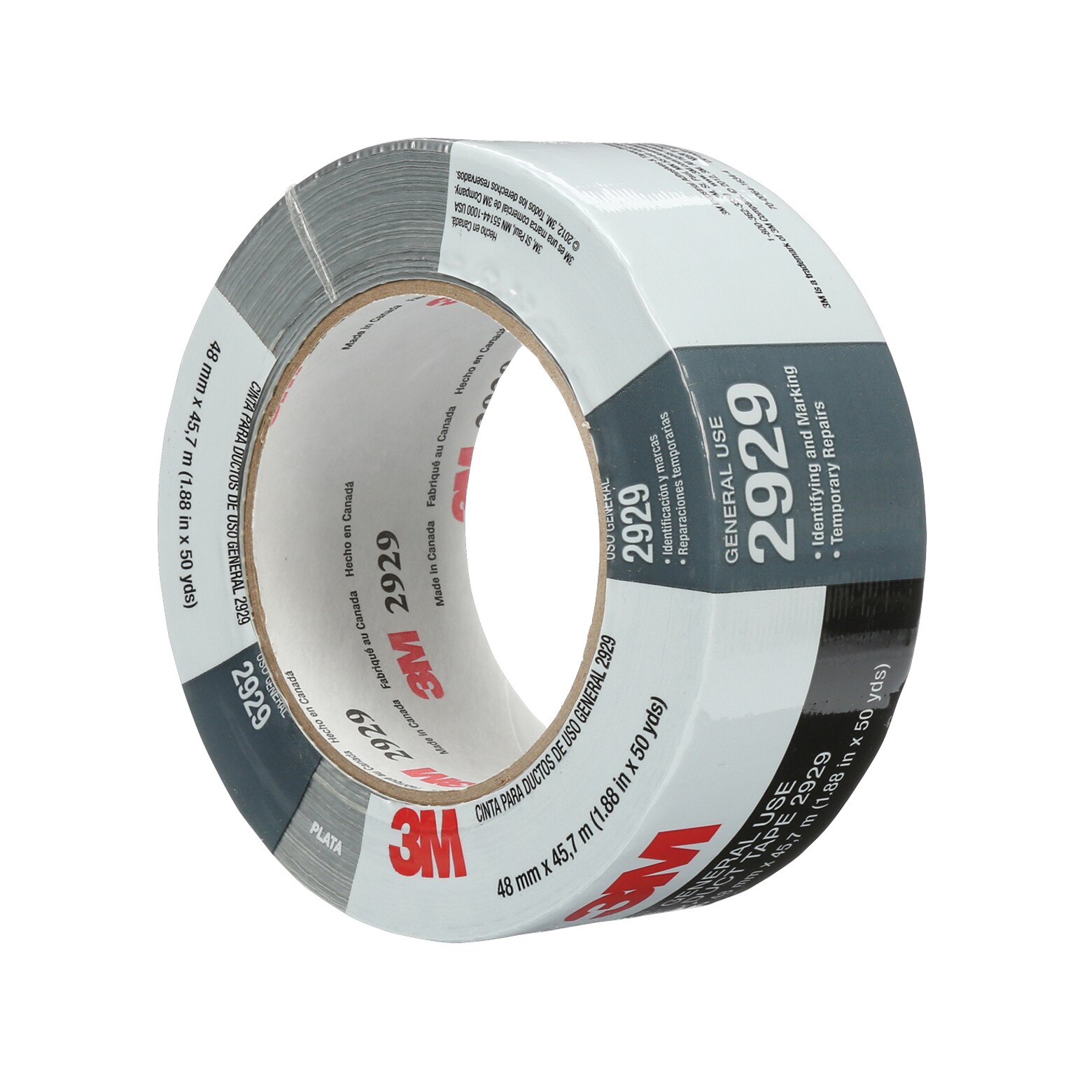 3M 2929 Duct Tape, Silver, 2 x 50 Yards, 3/Pack