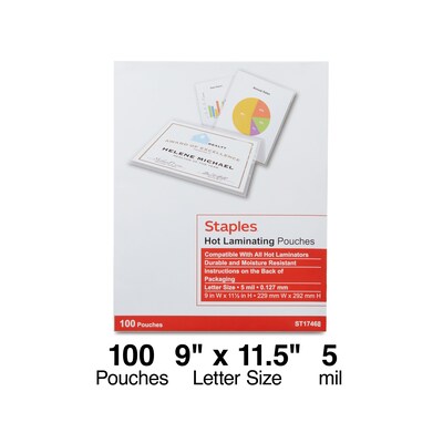 Staples Thermal Laminating Pouches, Letter Size, 5 Mil, 100/Pack (5204003/5204009)