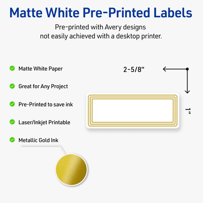 Avery Laser/Inkjet Rectangle Multipurpose Labels, 1 x 2-5/8, White, 160/Pack (S00D16)