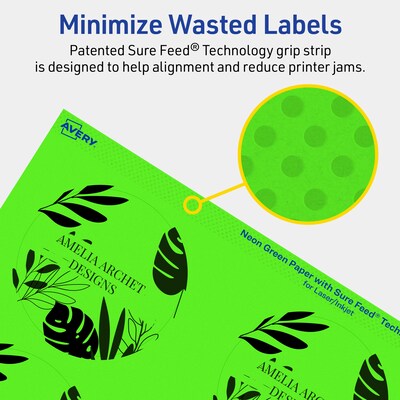Avery Laser/Inkjet Multipurpose Circle Labels, 3" Dia., Neon Green, 480/Box (94513)