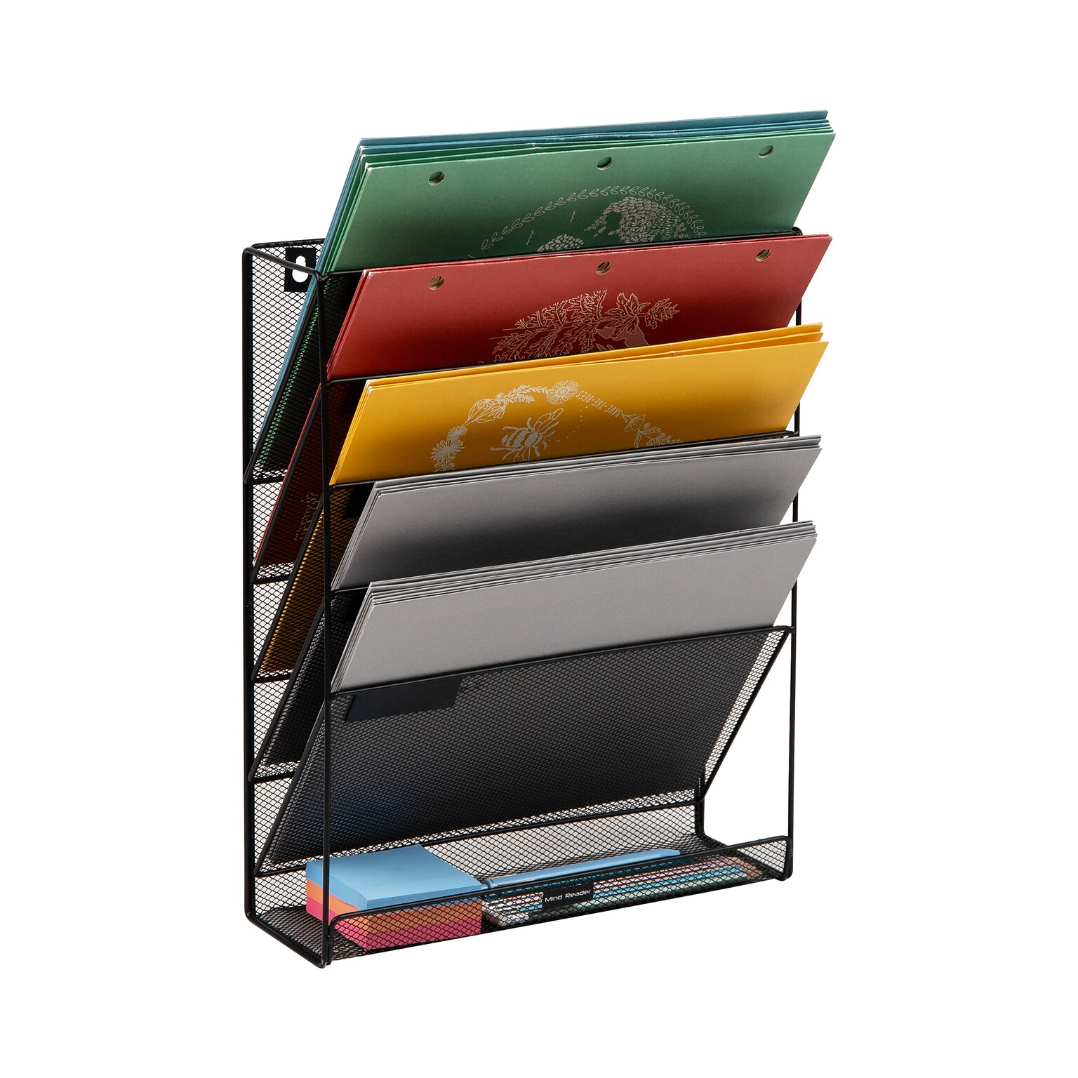 Mind Reader 5-Pocket Metal Mesh Mountable Wall File, Letter Size, Black (MAGSTACK-BLK)