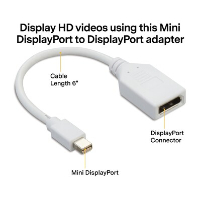 NXT Technologies™ 0.5 Mini DisplayPort/DisplayPort Audio/Video Adapter, White (NX51762)