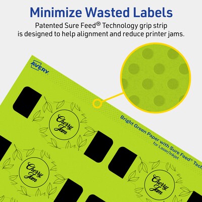 Avery Printable Decorative Edge Multipurpose Labels, 1.5" x 3.5", Bright Green, 800/Box (94122)