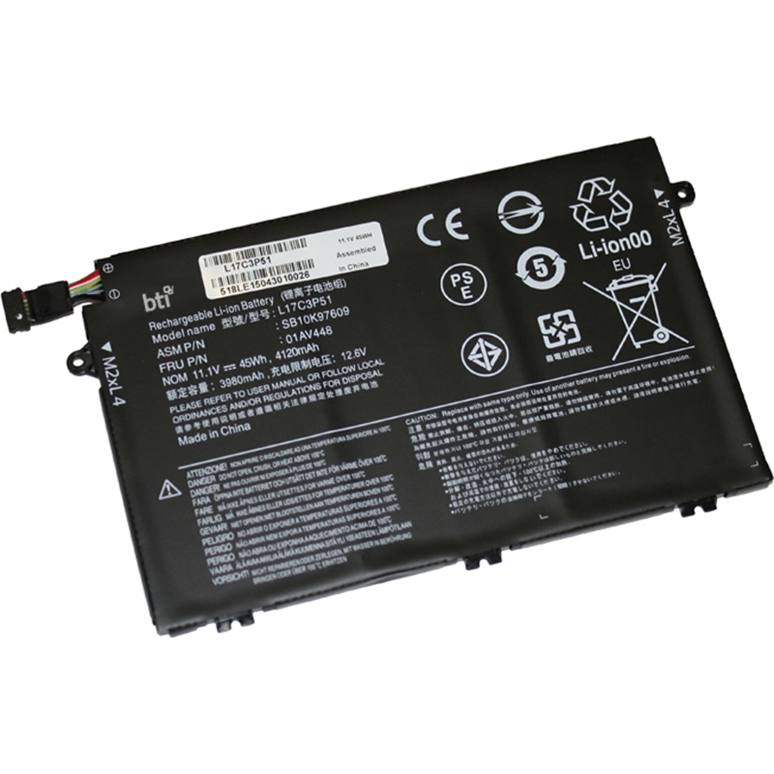 Battery Technology Li-Ion Replacement Battery for Lenovo ThinkPad, 4050mAh (L17C3P51-BTI)