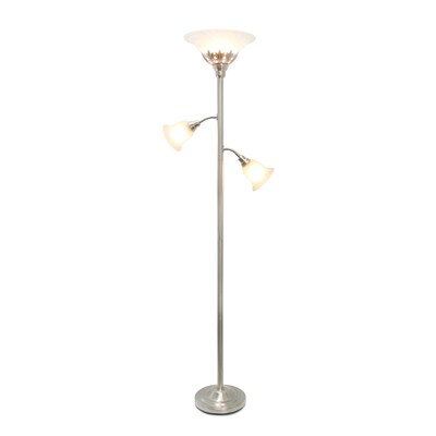 Lalia Home Torchiere Floor Lamp with 2 Reading Lights and Scalloped Glass Shades, Brushed Nickel (LH