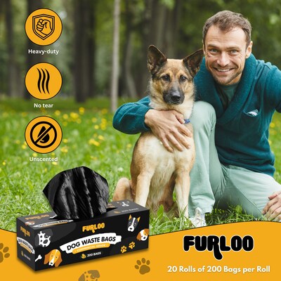 Furloo Heavy Duty Pet Waste Disposal Bags, 2 Gallons, Black, 4000 Total Bags (FLO2-20)