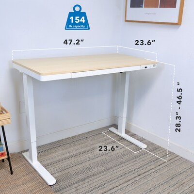 Mount-It! 47"W Electric Adjustable Standing Desk, Maple/White (MI-15004)