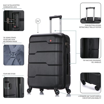 DUKAP Rodez 24" Hardside Suitcase, 4-Wheeled Spinner, TSA Checkpoint Friendly, Black (DKROD00M-BLK)