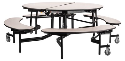 NPS MTR Series 60 Round Mobile Cafeteria Table With Benches, Grey Nebula (MTR60B-MDPEPCGYGY)