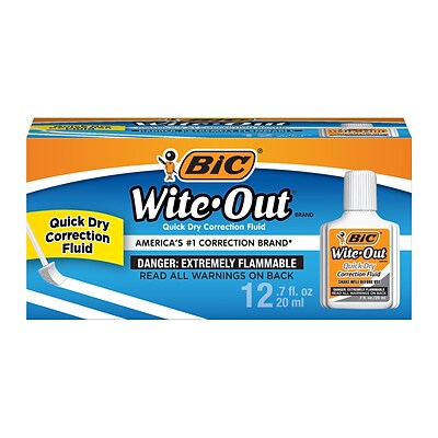 BIC Wite-Out Quick Dry Correction Fluid, 20ml., White, 12/Pack (WOFQD12-WHT)