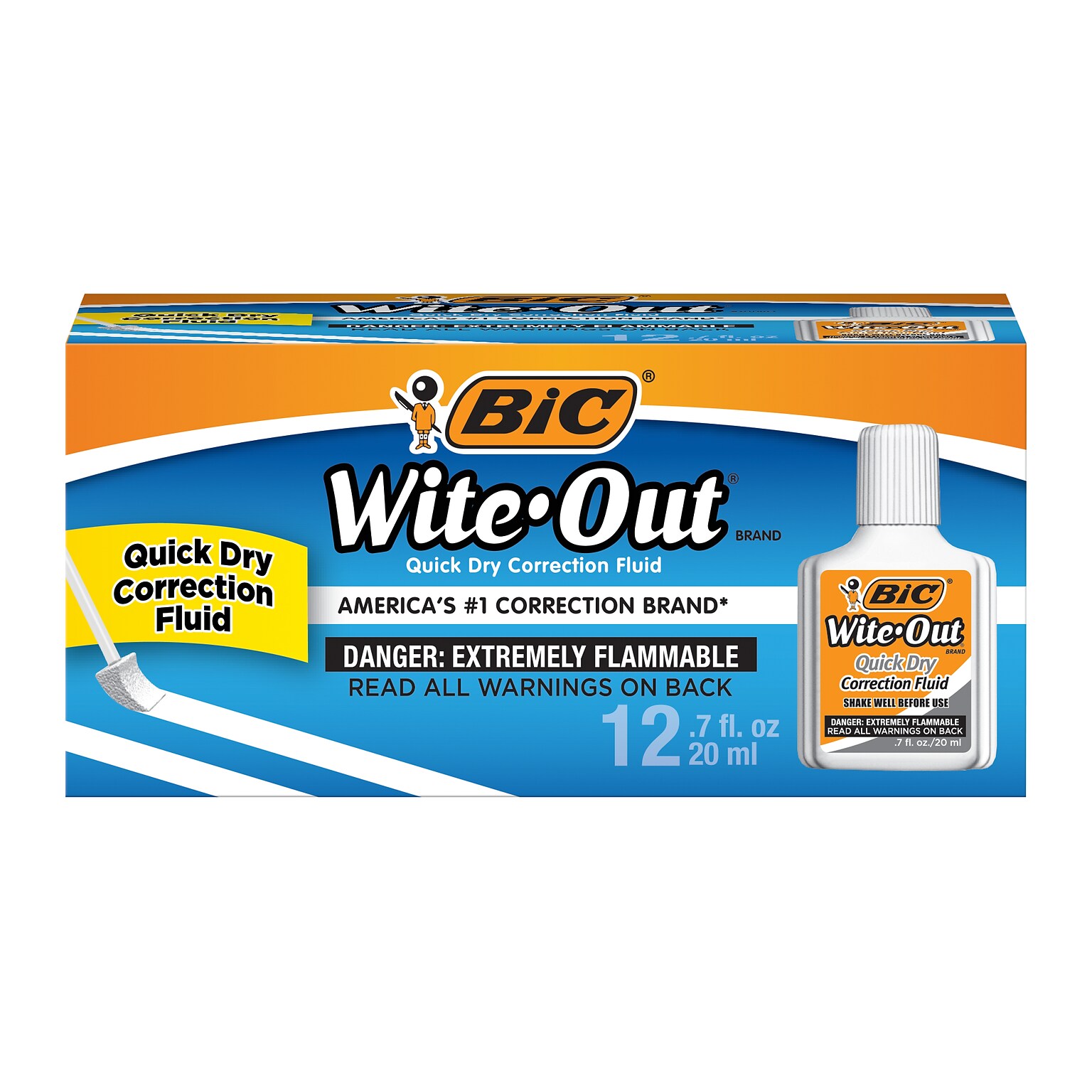 BIC Wite-Out Quick Dry Correction Fluid, 20 ml., White, 12/Pack (WOFQD12-WHT)