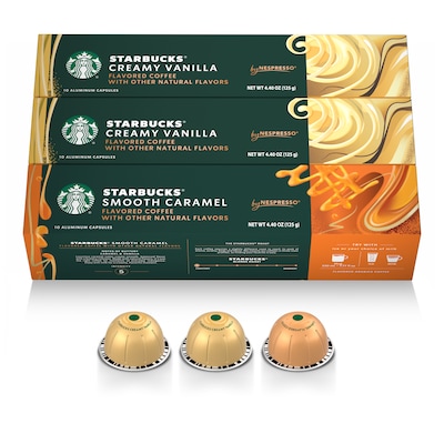 Nespresso Starbucks Variety Pack Coffee Nespresso Vertuo Capsules, Light Roast, 30/Pack (163928)