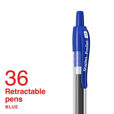 Staples ProGel™ Retractable Gel Pen, Bold Point, 1.0mm, Blue Ink, 36 Pack (ST62587)