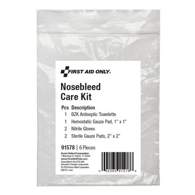 First Aid Only Nosebleed Care Kit, 6 Pieces, 25 Packs/Carton (91578)