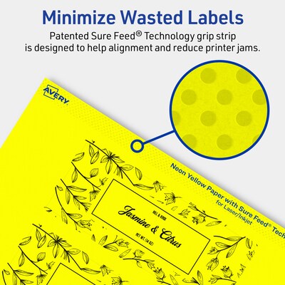 Avery Laser/Inkjet Multipurpose Rectangle Labels, 2" x 5", Neon Yellow, 80/Pack (94241)