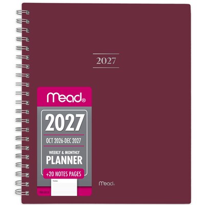2027 Mead Essentials 9 x 11 Calendar Year Weekly & Monthly Planner, Plastic Cover, Burgundy (CRW630L5027)