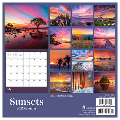 2027 TF Publishing Sunsets 7" x 7" Monthly Wall Calendar, Multicolored (27-2011)