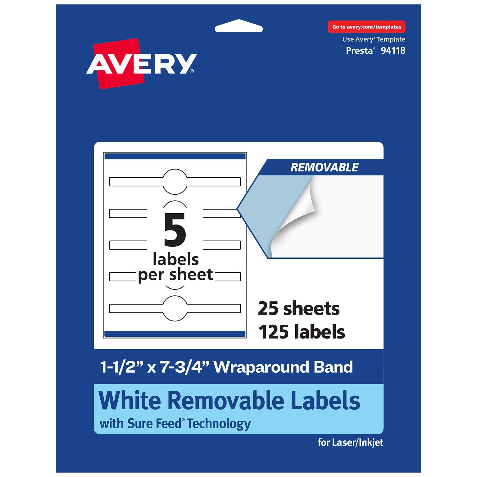 Avery Laser/Inkjet Decorative Edge Multipurpose Labels, 1.5 x 7.75, White, 125 Labels/Pack (94118)