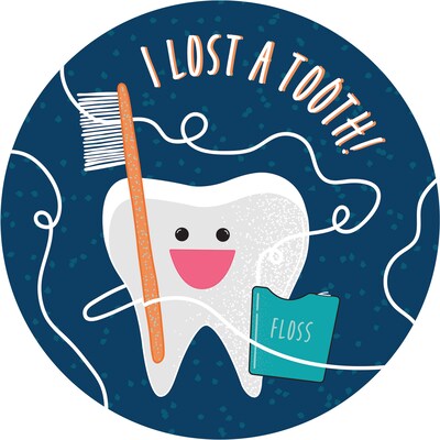 Barker Creek Lost a Tooth Stickers/Badges, 2.37" Dia., Multicolored, 32/Pack (3200)