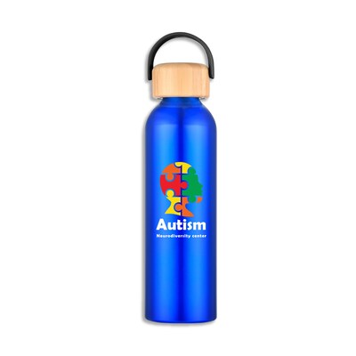 Custom Juno Recycled Aluminum Water Bottle with Bamboo Lid 24 oz