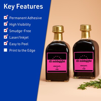 Avery Laser/Inkjet Square Multipurpose Labels, 2.5" x 2.5", Neon Magenta, 720/Box (94104)