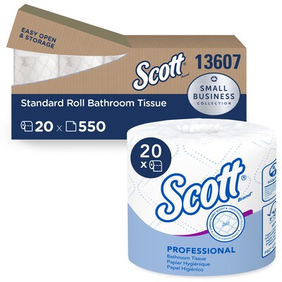 Scott Essential Professional Bulk Toilet Paper for Business (13607), Individually Wrapped Standard Rolls, 2-Ply, White, 20 Rolls/Convenience Case, 550