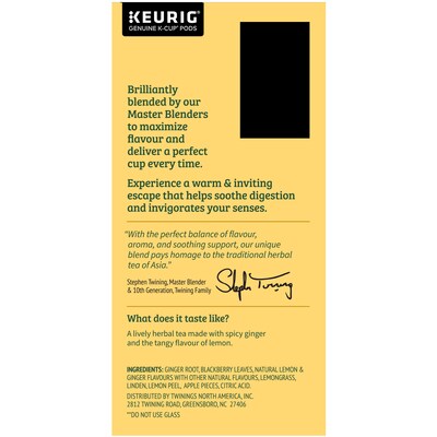 Twinings Lemon & Ginger Herbal Tea, Keurig® K-Cup® Pods, 24/Box (TNA89556)