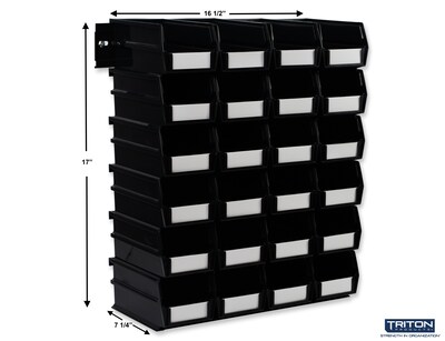 Triton Products LocBin Medium Stackable Plastic Storage Bin, 3 x 4.125x 7.375, 1.58 Qt., Black, 24/Pack (3-220BKWS)