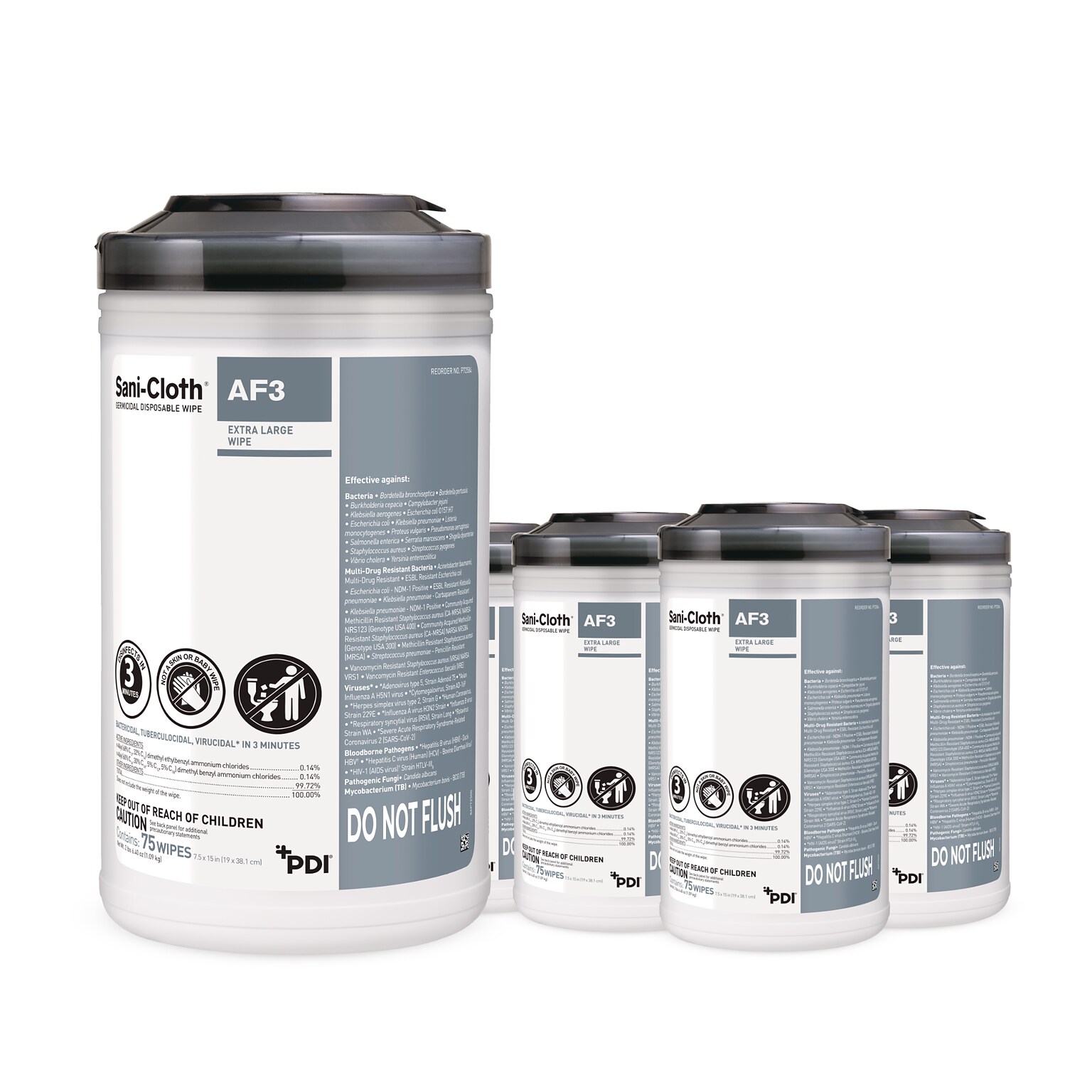 PDI Sani-Cloth AF3 Disinfecting Wipes, 75 Wipes/Canister, 6 Canisters/Carton (P72584CT)