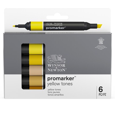 Winsor & Newton Promarker Dual-Tip Alcohol Based Marker, Yellow Tones, 6/Pack (WNX0290157)