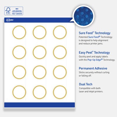 Avery Laser/Inkjet Circle Multipurpose Labels, 2" Dia., White, 120/Pack (S00-D1J)
