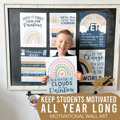 Hadley Designs 14" x 11" Boho Rainbow Growth Mindset Classroom Decor Posters, 9/Set (HDDX004A2JP97)