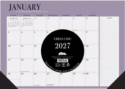 2027 Willow Creek Urban Chic 17 x 12 Monthly Desk Pad Calendar, Assorted Colors (66539)