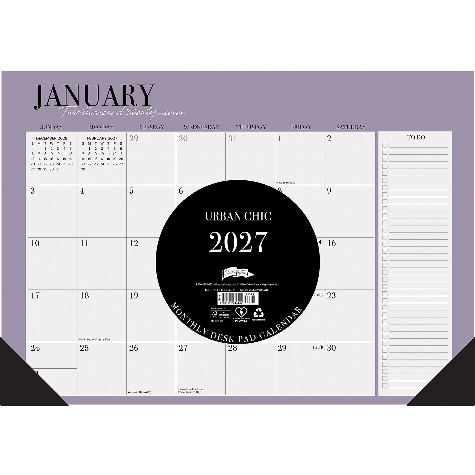 2027 Willow Creek Urban Chic 17 x 12 Monthly Desk Pad Calendar, Assorted Colors (66539)