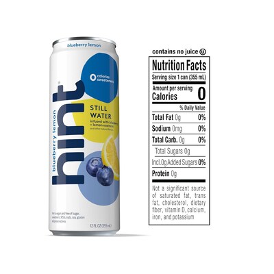 Hint Blueberry Lemon Flavored Purified Water, 12 fl. oz., 24 Cans/Carton (HNT02228)