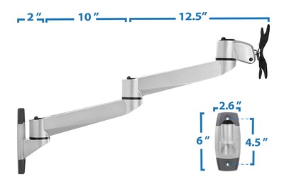 Mount-It! Modular Mount Adjustable Monitor Arm, Up to 27" Monitors, Gray/Silver (MI-33114)