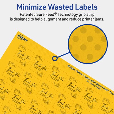 Avery Laser/Inkjet Square Multipurpose Labels, 1" x 1", Bright Yellow, 480/Pack (94103)
