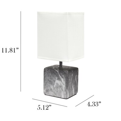 Simple Designs Petite Marbled Ceramic Table Lamp Fabric Shade, Black with White Shade (LT2071-BAW)