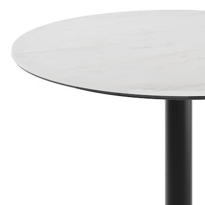 Flash Furniture Acadia 36" Round Wooden Dining Table with Round Base, White Faux Marble/Black Base (STRD36WMATR24)