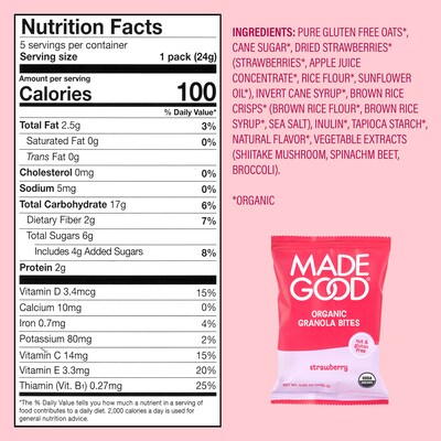 MadeGood Strawberry Granola Minis, 0.85 oz., 5 Bags/Pack, 6/Pack (220-02847)
