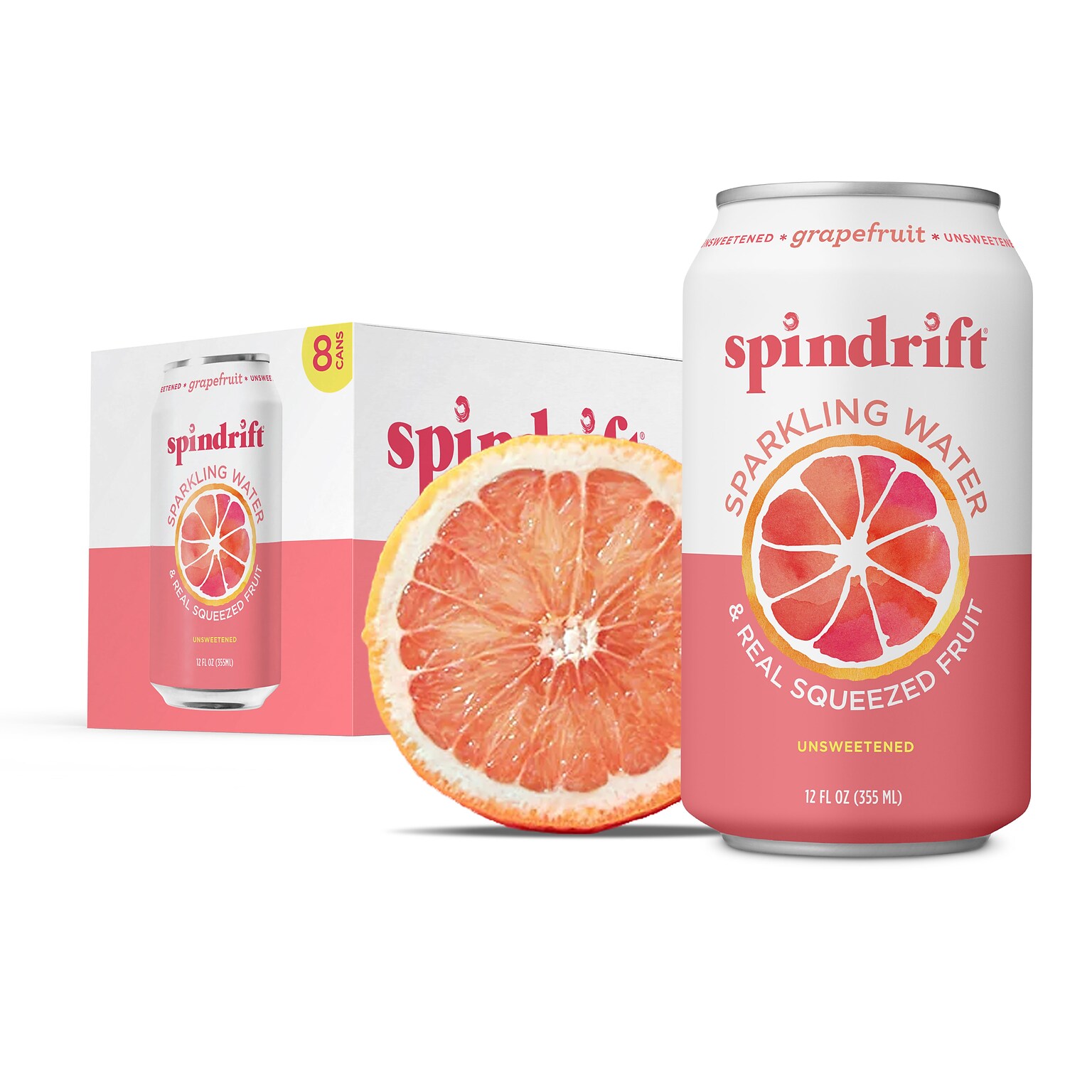 Spindrift Grapefruit Flavored Sparkling  Water, 12 oz., 24 Cans/Carton (0-4108-0003)